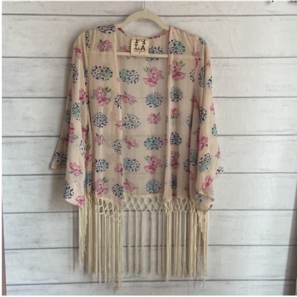 PPLA Fringe Floral Kimono Cardigan